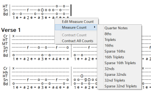 Picking a new measure count from the context menu.